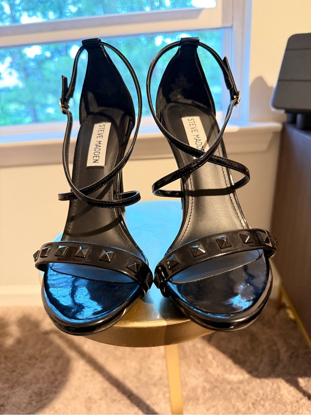 Steve Madden patent leather studded ankle-strap stiletto sandal